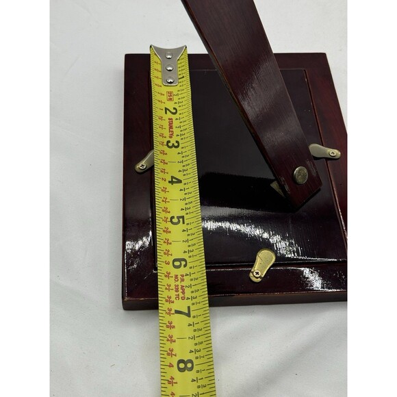 Vintage Cherry Wood Lacquer Silver Inlay Lions MCM Picture Frame Desk Shelf - Picture 5 of 8